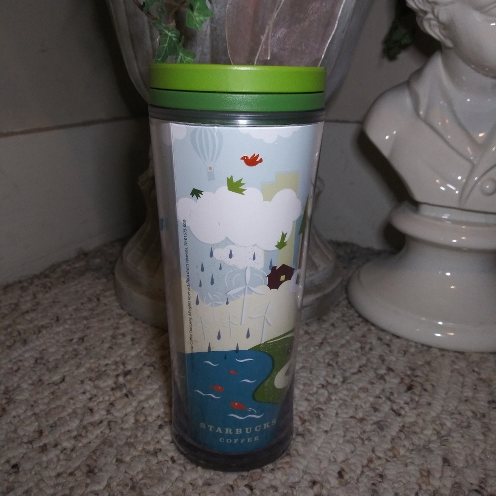 Rare 2009 Starbucks Cartoon Graphic City Plastic Travel Mug - Picture 3 of 10